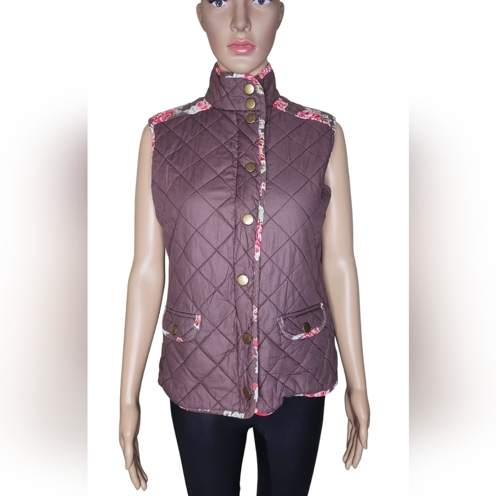 Matilda Jane Syndey reversible floral corduroy trim women's cotton vest Sz Small